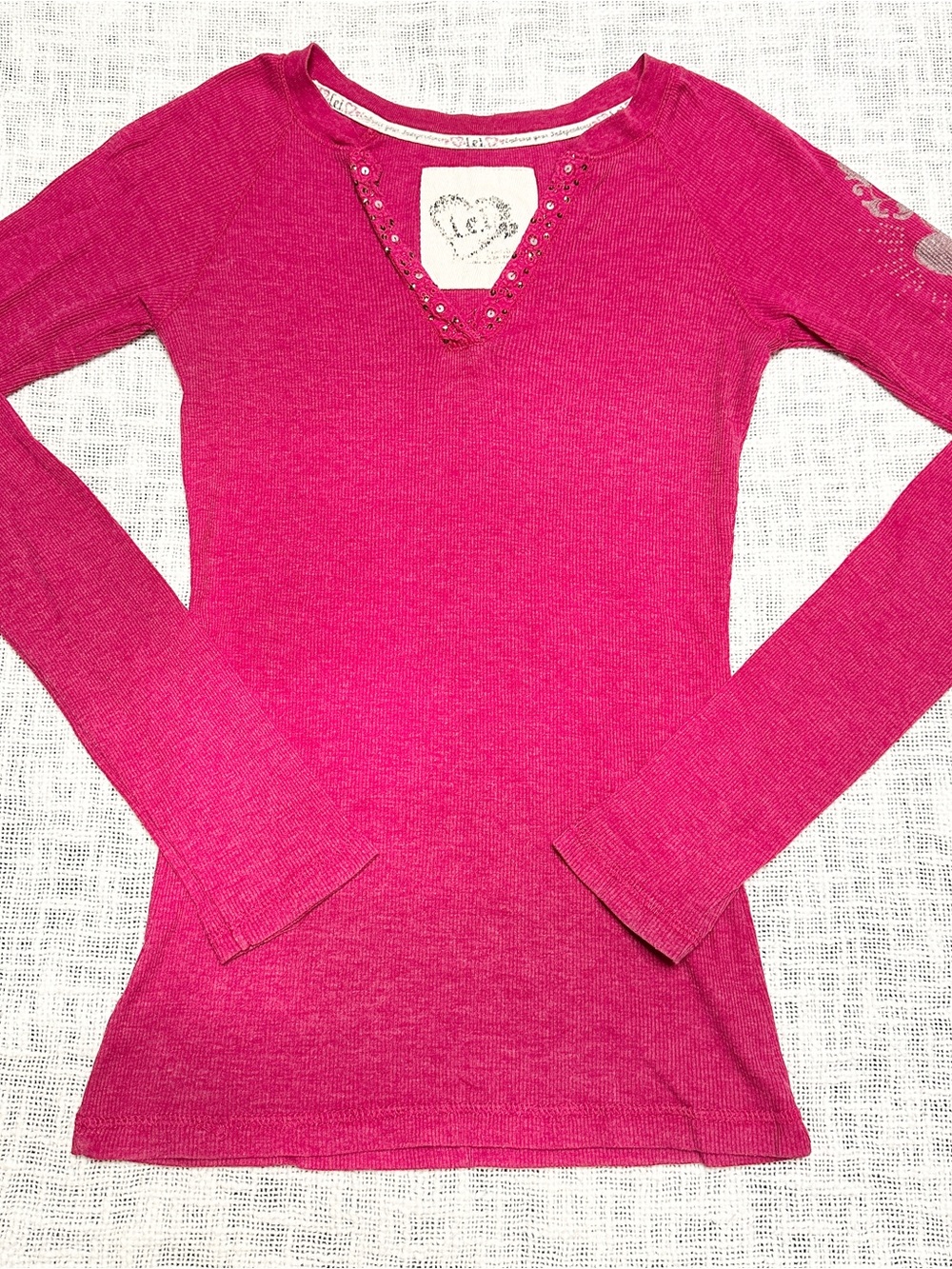Vintage Y2K L.e.i. Ribbed Sequin V Neck Long Sleeve π Size Small